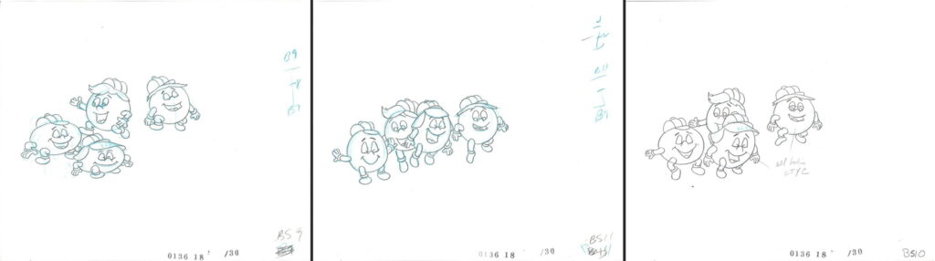 Directive Drawing Pac Man Pac-Man - 3 Sequential Original Production Drawings - Classic Moments