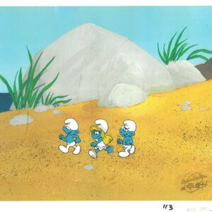 A Smurfs Original Production Cel of Smurfette and 2 Smurfs with Hanna-Barbera Seal