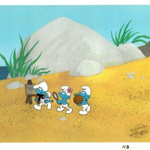 A Smurfs Original Production Cel of Painter, Vanity, Hefty and Baby Smurf with Hanna-Barbera Seal