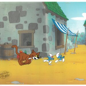 A Smurfs Original Multi-Cel Production Setup with Azrael & Vanity Smurf with Hanna-Barbera Seal