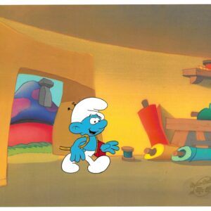 A Smurfs Original Production Cel of Tailor Smurf with Hanna-Barbera Seal