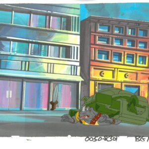 A TMNT Original Production Cel with Rocksteady and the MWS Seal - Image 1