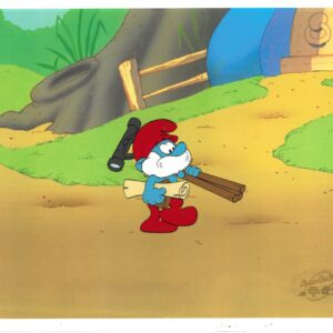 A Smurfs Original Production Cel with Grandpa Smurf - Hanna-Barbera Seal