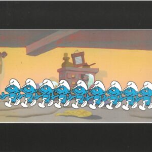 A Smurfs Original Production Cel with 9 Smurfs Hanna-Barbera Seal -Matted