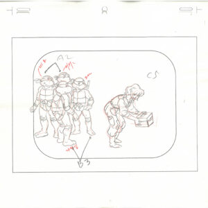 4 TMNT Original Production Drawings - April, Michelangelo, Raphael, Donatello, and Leonardo - Image 3