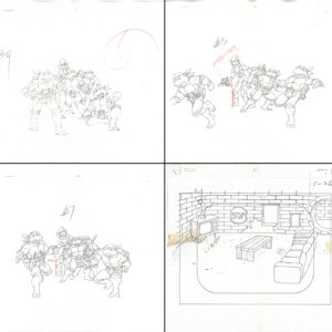 4 TMNT Original Production Drawings - April, Michelangelo, Raphael, Donatello, and Leonardo
