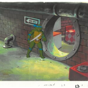 A TMNT Original Production Cel and Matching Drawing with Leonardo (MWS Seal)