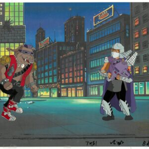 A TMNT Original Multi-Cel Production Setup of Shredder & Bebop with MWS Seal