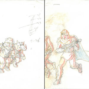 2 TMNT Original Production Drawings - Shredder, Rocksteady, Bebop and Foot Soldiers