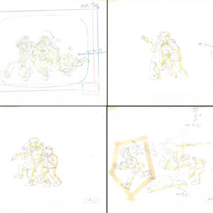 4 TMNT Original Production Drawings - Casey Jones, Leonardo, Raphael and Donatello