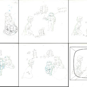 6 TMNT Original Production Drawings - April, Raphael, Leonardo, Michelangelo and Donatello - Image 1