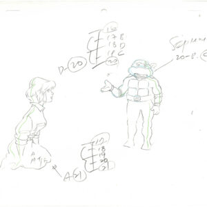 6 TMNT Original Production Drawings - April, Raphael, Leonardo, Michelangelo and Donatello - Image 7