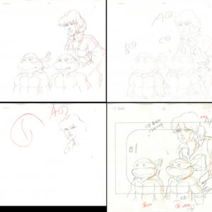 2 TMNT Original Production Drawings - April, Raphael and Donatello