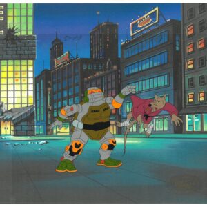 A TMNT Original Production Cel with Splinter &  Metalhead (MWS Seal) - Image 1