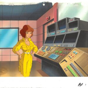 A TMNT Original Production Cel with Matching Drawing of April and Official MWS Seal - Image 1