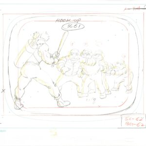 A TMNT Original Production Drawing - Featuring Casey Jones, Raphael, Donatello, Michelangelo, Leonardo