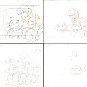 4 TMNT Original Production Drawings - Featuring April, Raphael & Donatello