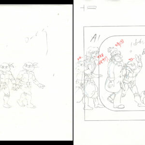 2 TMNT Original Production Drawings - Featuring April, Raphael, Donatello, Michelangelo & Leonardo - Image 1