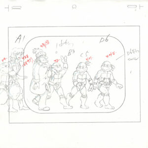2 TMNT Original Production Drawings - Featuring April, Raphael, Donatello, Michelangelo & Leonardo - Image 2