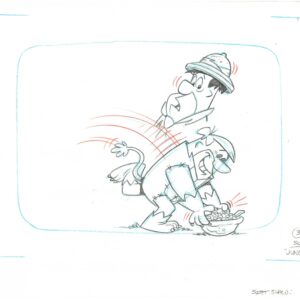 Flintstones -2 Signed Original Barney Rubble & Fred Flintstones Production Drawings-Jungle- Scott Shaw