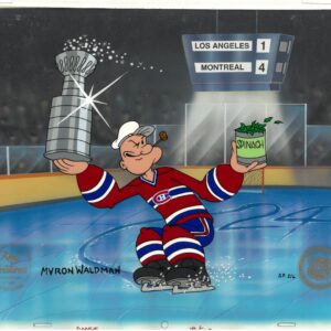 Popeye - Canadiens 24th- SIGNED NHL Hand-Painted L.E. Cel with Master Haind Painted Background -Waldman Signed Drawing