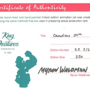 Popeye - Canadiens 24th- SIGNED NHL Hand-Painted L.E. Cel with Master Haind Painted Background -Waldman Signed Drawing - Image 4