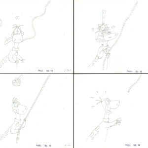 Flintstones -4 Original Production Drawings-Dino- Episode Troll