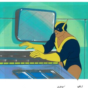 Super Friends Original Production Cel featuring the Black Vulcan- Hanna-Barbera Seal (1985)