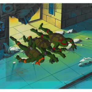A TMNT Original Multi-Cel Production Set-Up of Michelangelo, Donatello & Raphael with MWS Seal