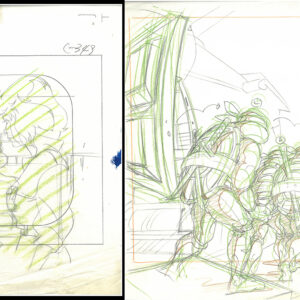 2 TMNT Original Production Drawings - Featuring April, Raphael, Leonardo, Michelangelo & Donatello