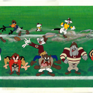 3 Yards & A Cloud of Dust    Looney Tunes/NFL Hand-Painted Prototype Cel with MASTER Hand-Painted Background