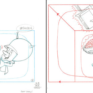 Flintstones - 2 Signed Fred Flintstone Original Production Drawings-Episode-Cocoahontas