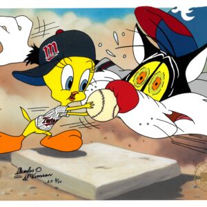 Tweety & Sylvester - Signed Charles McKimson -Hand Painted MLB Cel -Twins/Braves - Image 1