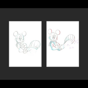 2 Mickey Mouse Original Production Drawings from Toot-N-Go- Framed