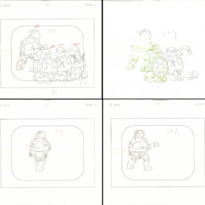 4 TMNT Original Production Drawings - Featuring Leonardo, Donatello, Raphael & Michelangelo