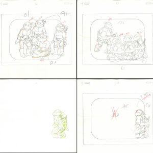 4 TMNT Original Production Drawings - Featuring Leonardo, Donatello, Raphael & Michelangelo
