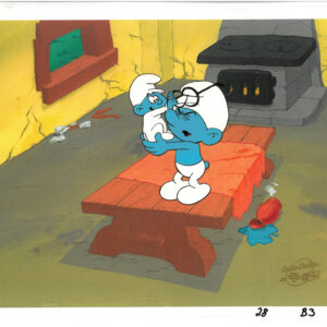 A Smurfs Original Production Cel of Brainy & Baby Smurf with Official Hanna-Barbera Seal
