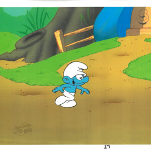 A Smurfs Original Production Cel of Clumsy Smurf with Official Hanna-Barbera Seal