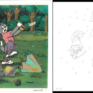 Tom and Jerry Hand-Painted Prototype Cel II with Prototype Drawing-Lightning Strikes
