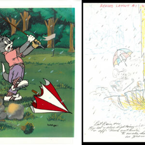 Tom and Jerry Hand-Painted Prototype Cel with Prototype Drawing-Lightning Strikes