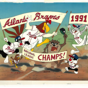 Bugs Bunny- Signed Tom McKimson -Hand Painted Prototype with Drawing MLB 16-Field Cel -Braves Warner Bros.