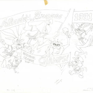 Bugs Bunny- Signed Tom McKimson -Hand Painted Prototype with Drawing MLB 16-Field Cel -Braves Warner Bros. - Image 3