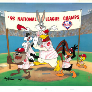 Bugs Bunny- Signed Charles McKimson -Hand Painted Prototype MLB 16-Field Cel with Drawing-Phillies Warner Bros.