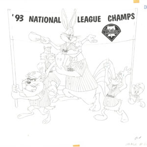 Bugs Bunny- Signed Charles McKimson -Hand Painted Prototype MLB 16-Field Cel with Drawing-Phillies Warner Bros. - Image 4
