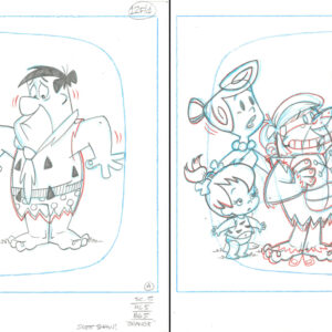 Flintstones -2 Signed Original Fred, Wilma, Pebbles, Barney Production Drawings- Episode Orange