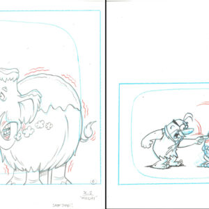 Flintstones -2 Signed Original Fred and Barney Production Drawings- Episode Holiday