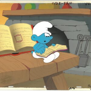 A Clumsy Smurf Original Production Cel with MASTER HP Background- HB Seal