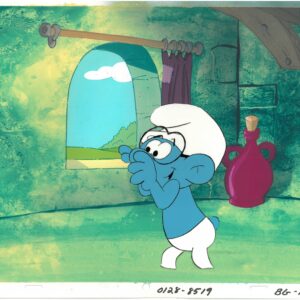 A Brainy Smurf Original Production Cel with MASTER HP Background- HB Seal