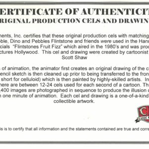 Flintstones - Fruity Fizz - Original 1980's Production Cels/Drawings-Dino and Pebbles - Image 3